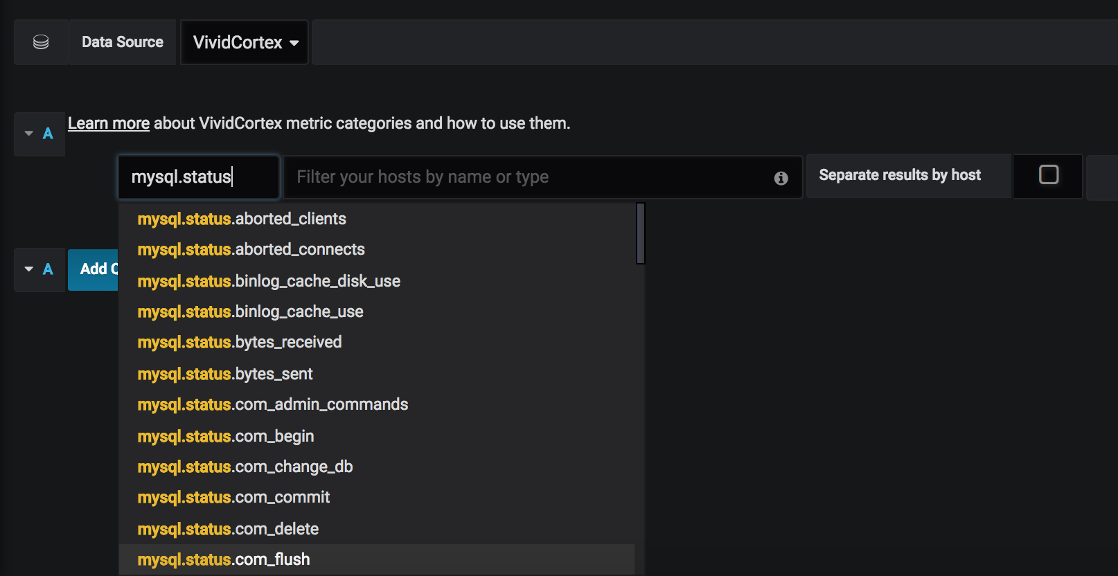 The Grafana plugin auto-completes metric names, so you can browse fluidly.