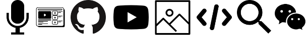 Technical writing activities icons for microphone, web page, GitHub, YouTube, image, code, magnifying glass, and chat